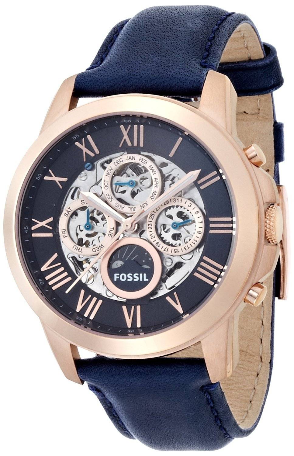 Fossil Grant Automatic Blue Skeleton Dial Blue Leather ME3029 Mens Watch