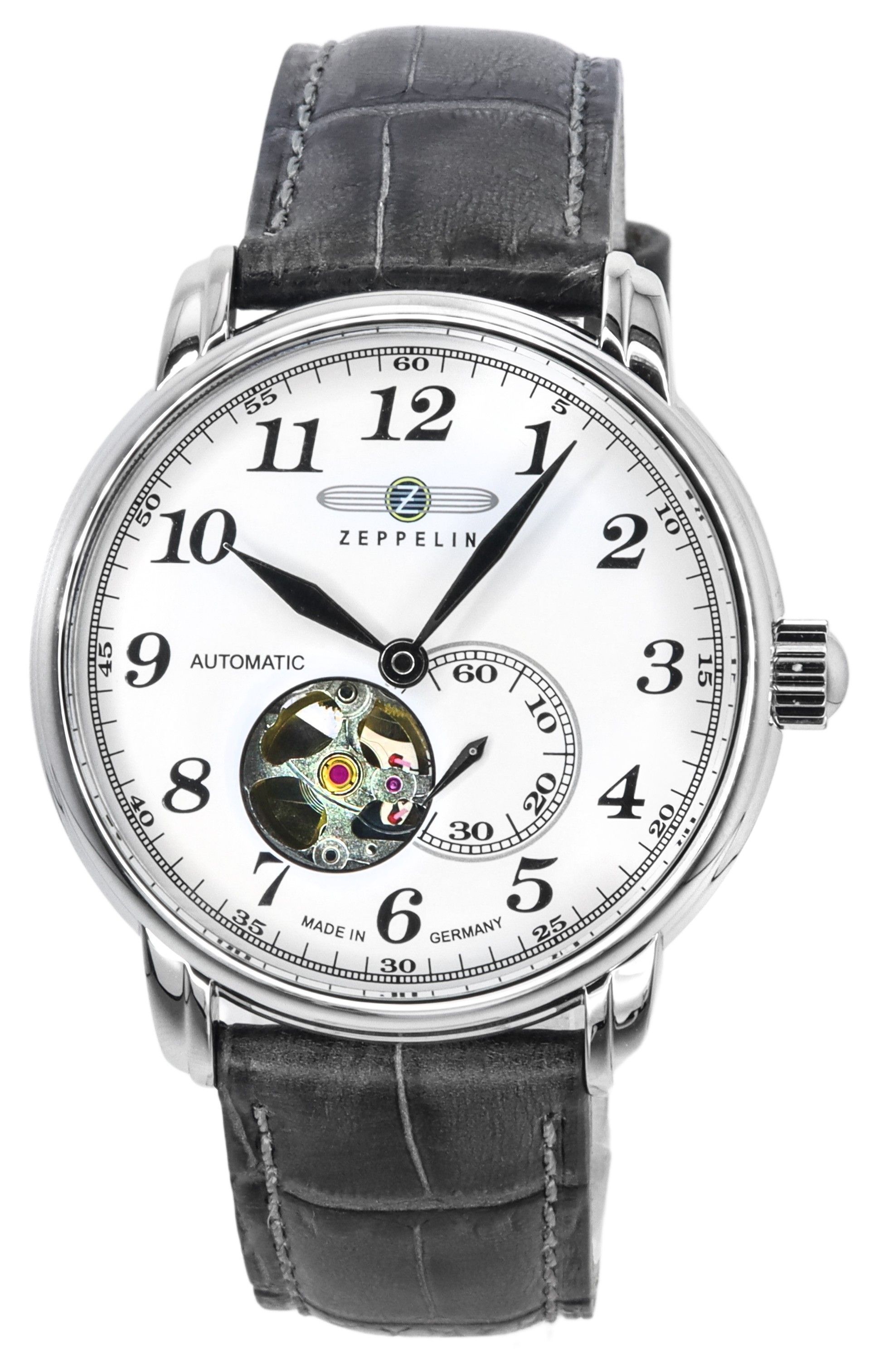 ツェッペリン LZ127 グラフ レザーストラップ ホワイト オープン ハート ダイヤル 自動巻き 76661 メンズ腕時計