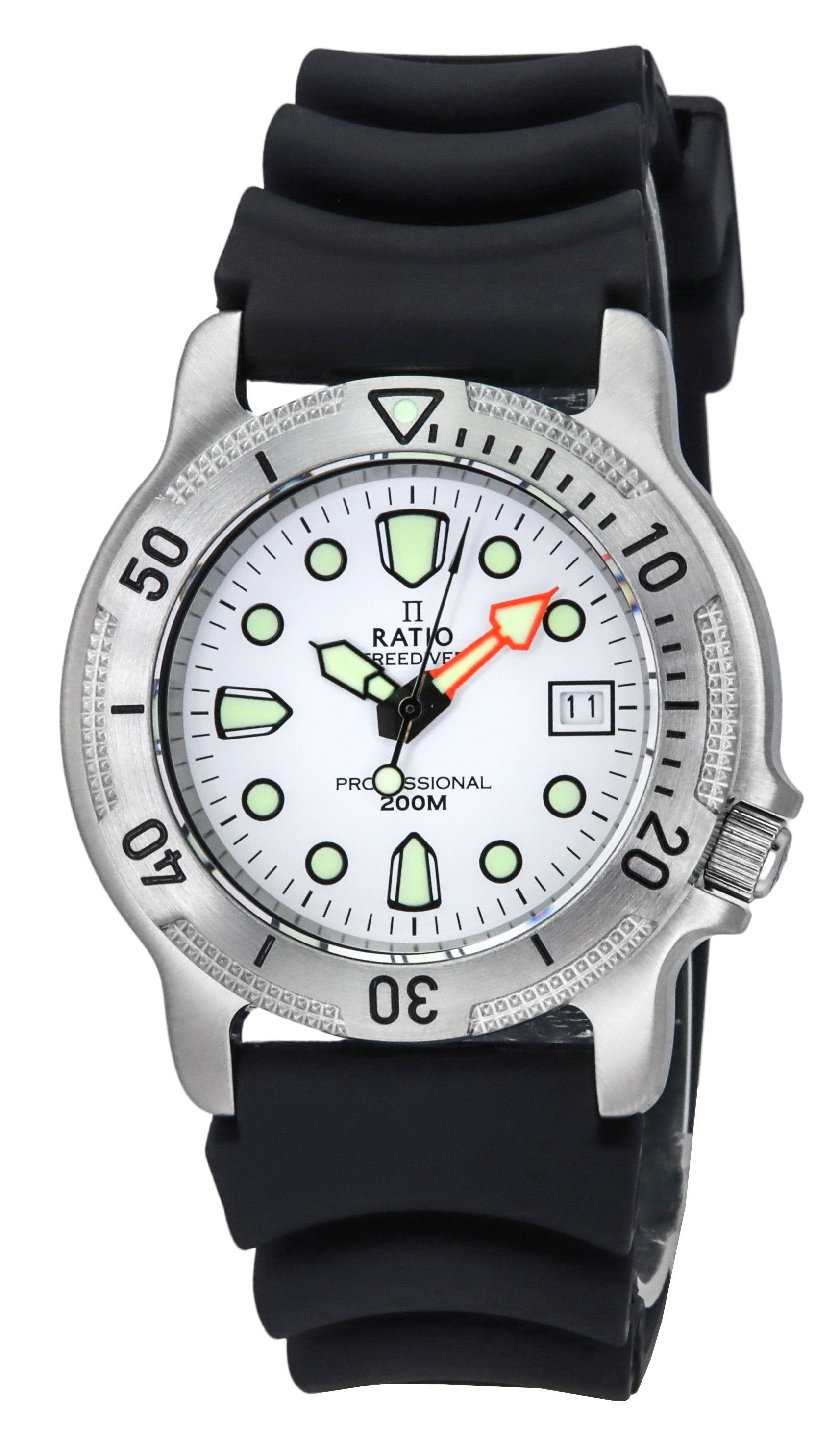 Ratio FreeDiver Professional Sapphire White Dial Quartz 22AD202-WHT 200M Men's Watch