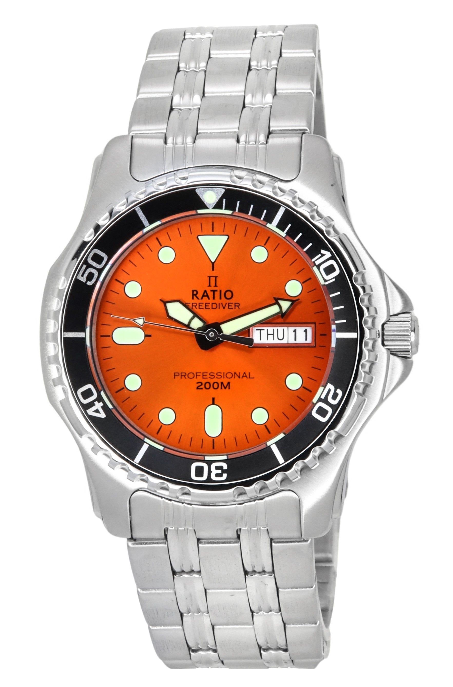 Ratio FreeDiver Professional Sapphire Sunray Orange Dial Quartz 36JL140-ORG 200M Men's Watch