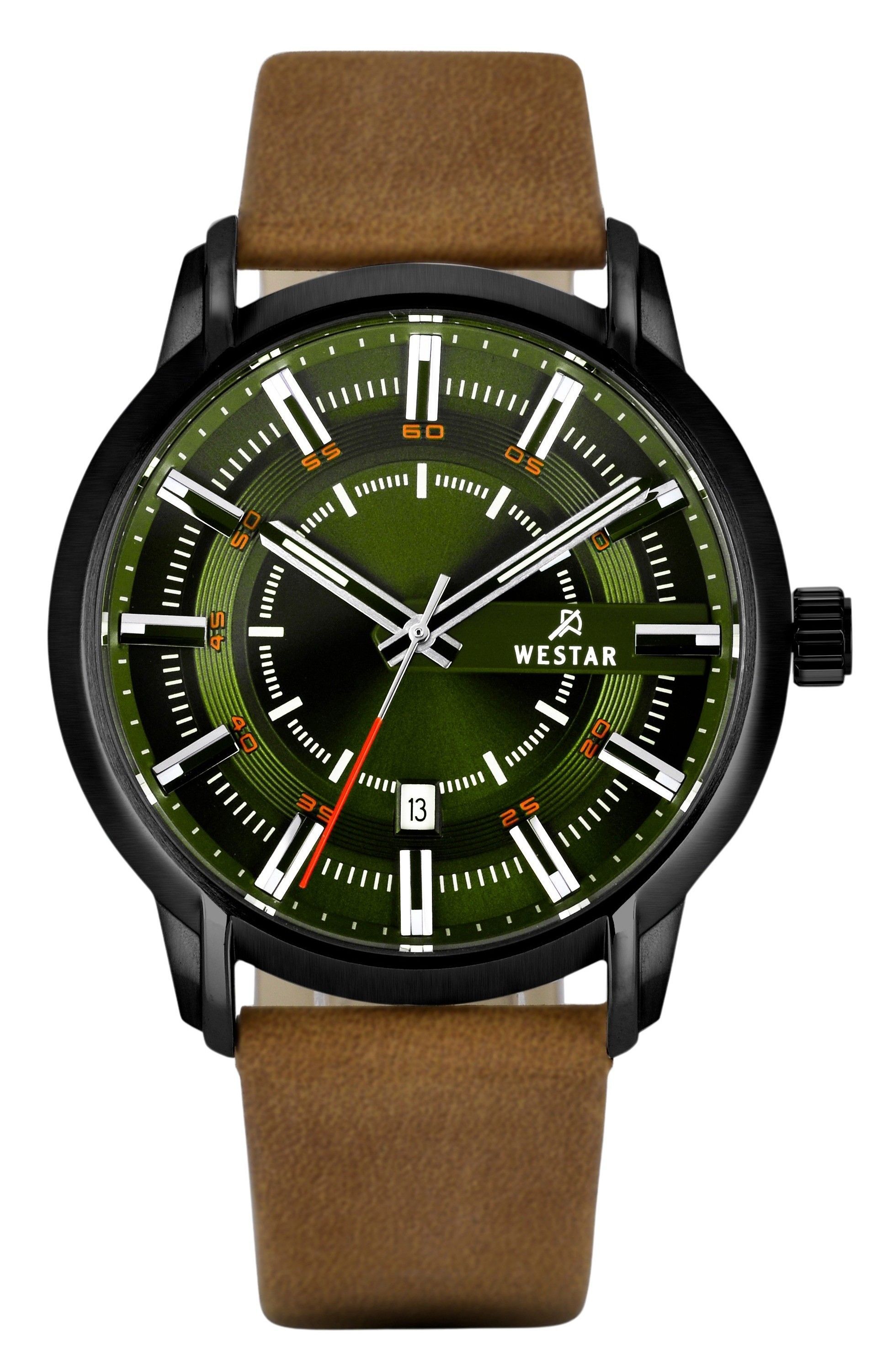 Westar Profile Leather Strap Green Dial Quartz 50228BBN885 Men's Watch