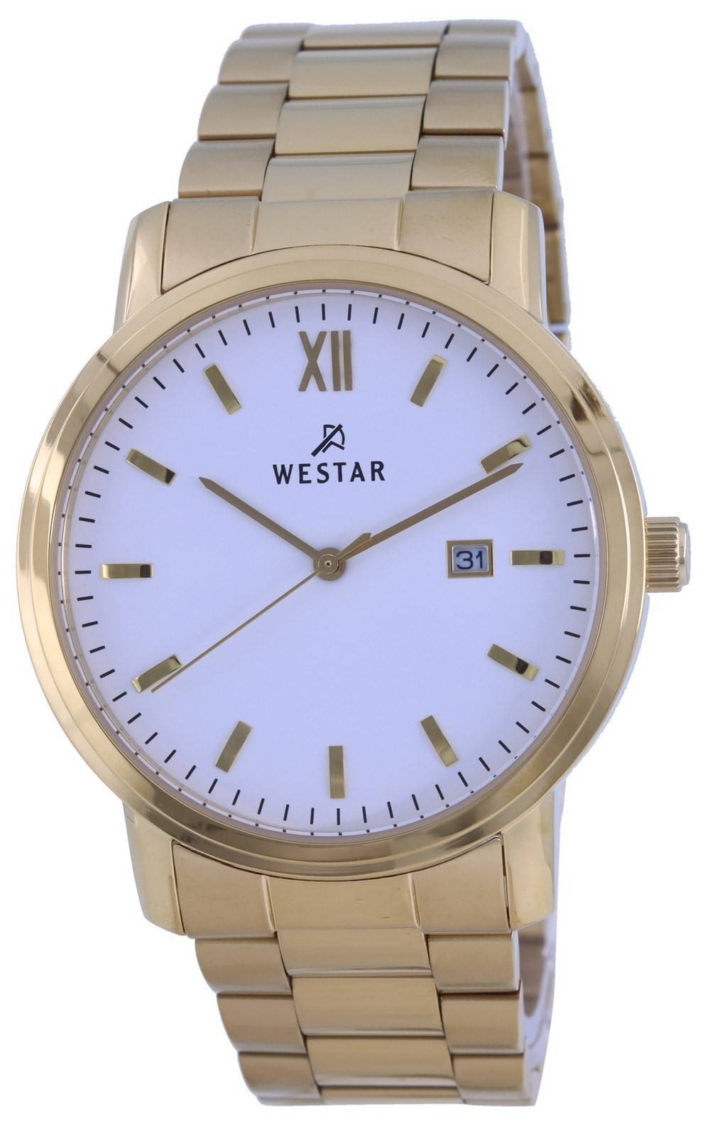 Westar White Dial Gold Tone Stainless Steel Quartz 50245 GPN 101 Men's Watch