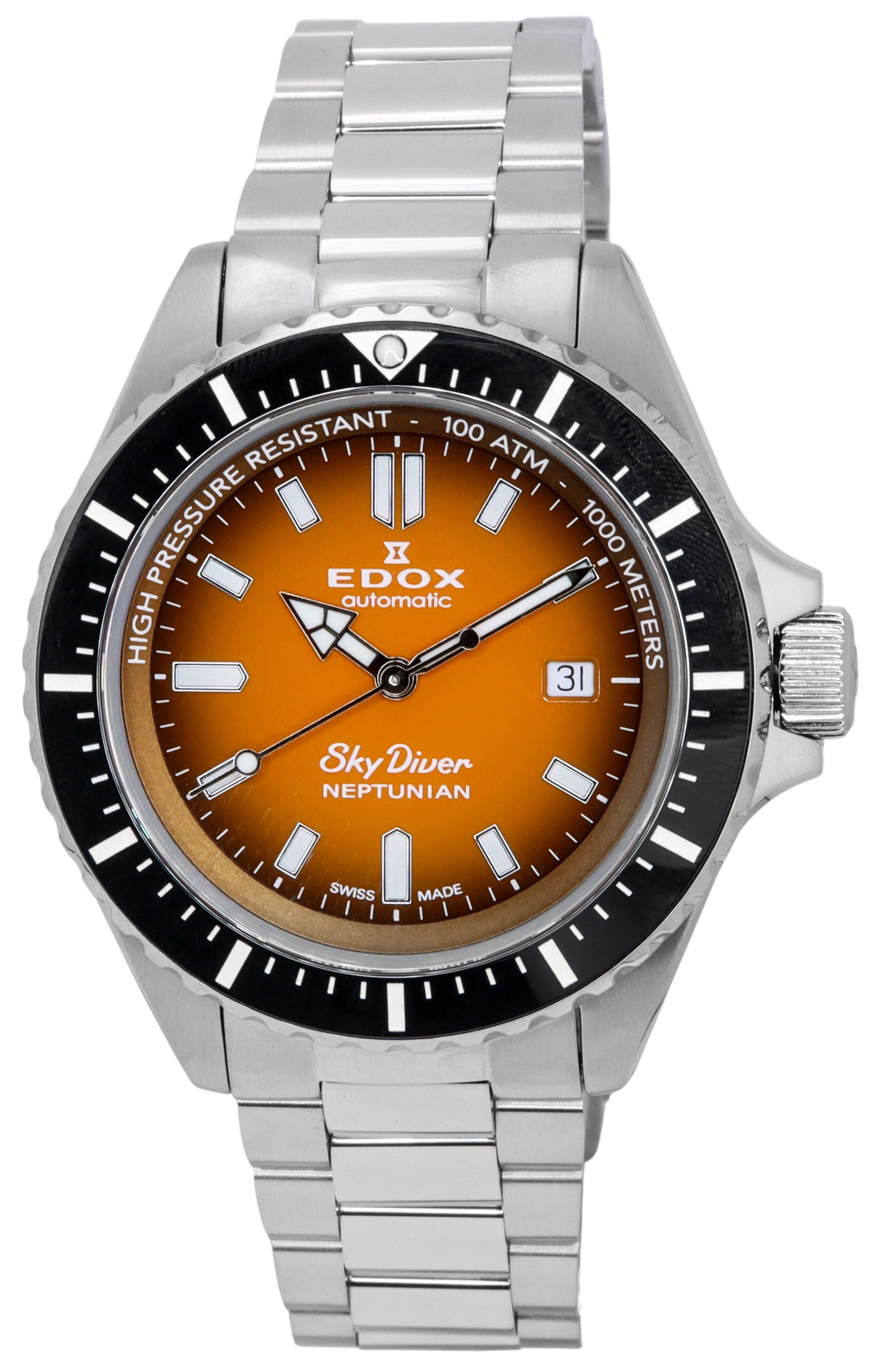 Edox Skydiver Neptunian Orange Dial Automatic Diver's 801203NMODN 1000M Men's Watch