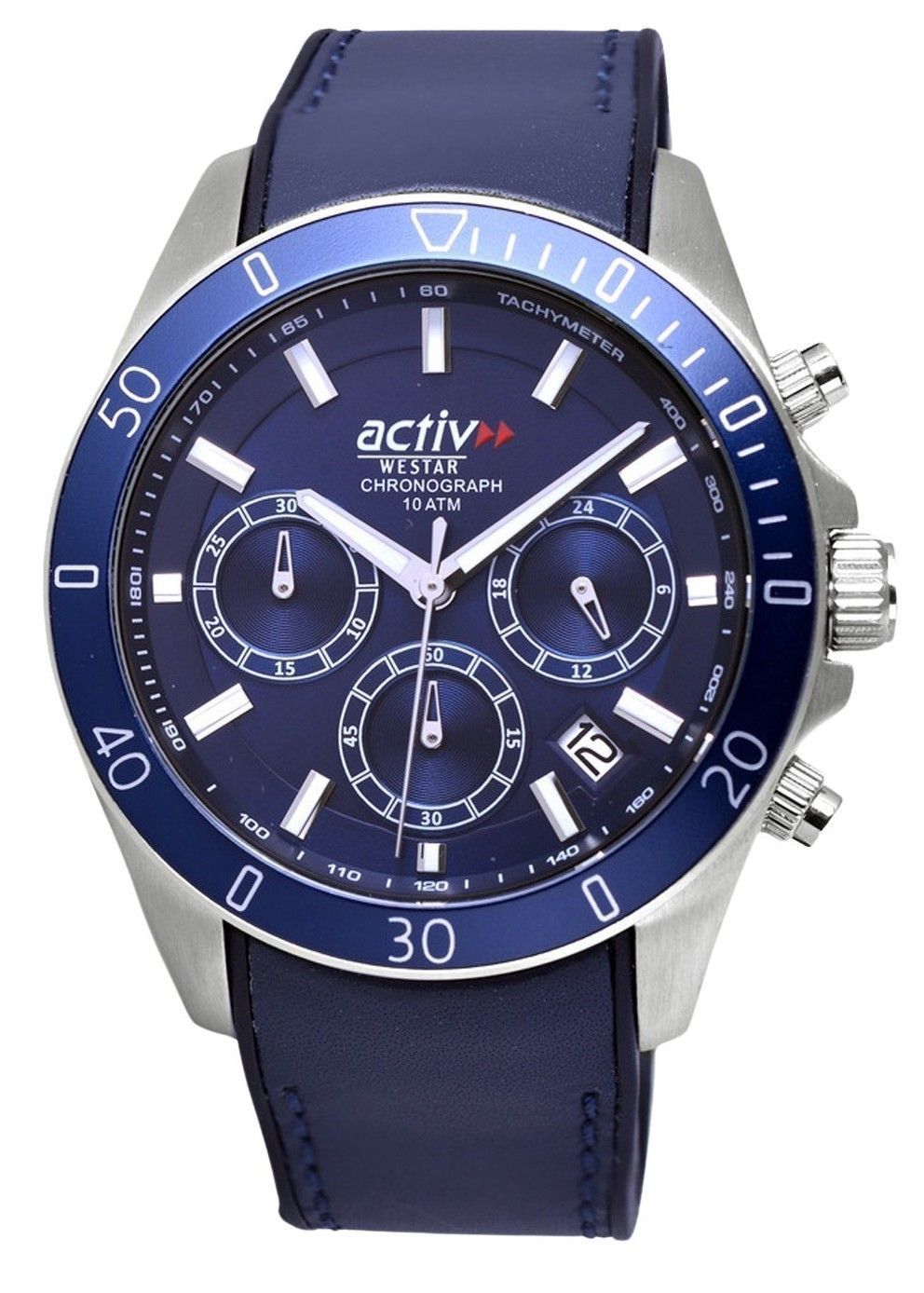 Westar Activ Chronograph Leather Strap Blue Dial Quartz 90245STN144 100M Men's Watch