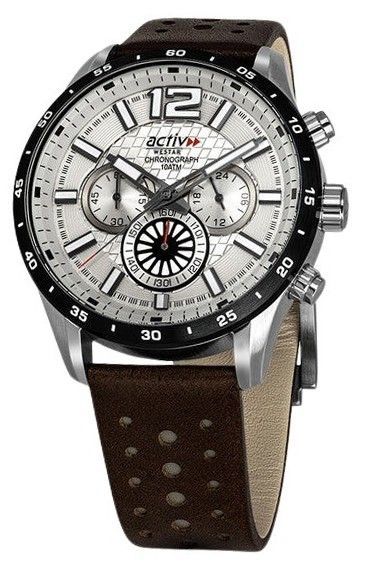 Westar Activ Chronograph Leather Strap Silver Dial Quartz 90249SBN127 100M Men's Watch