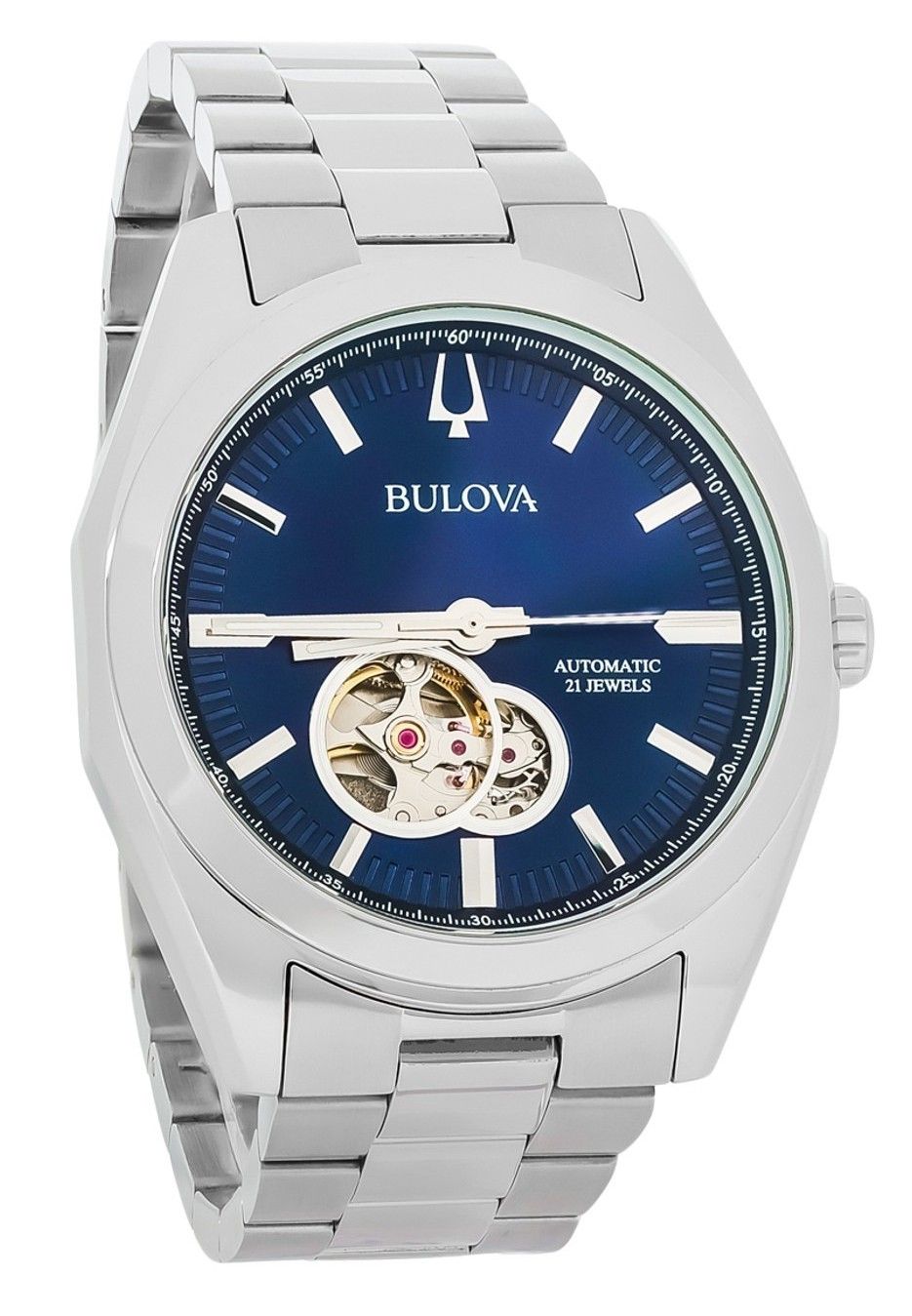 Bulova Classic Surveyor Stainless Steel Blue Open Heart Dial Automatic 96A275 Men's Watch