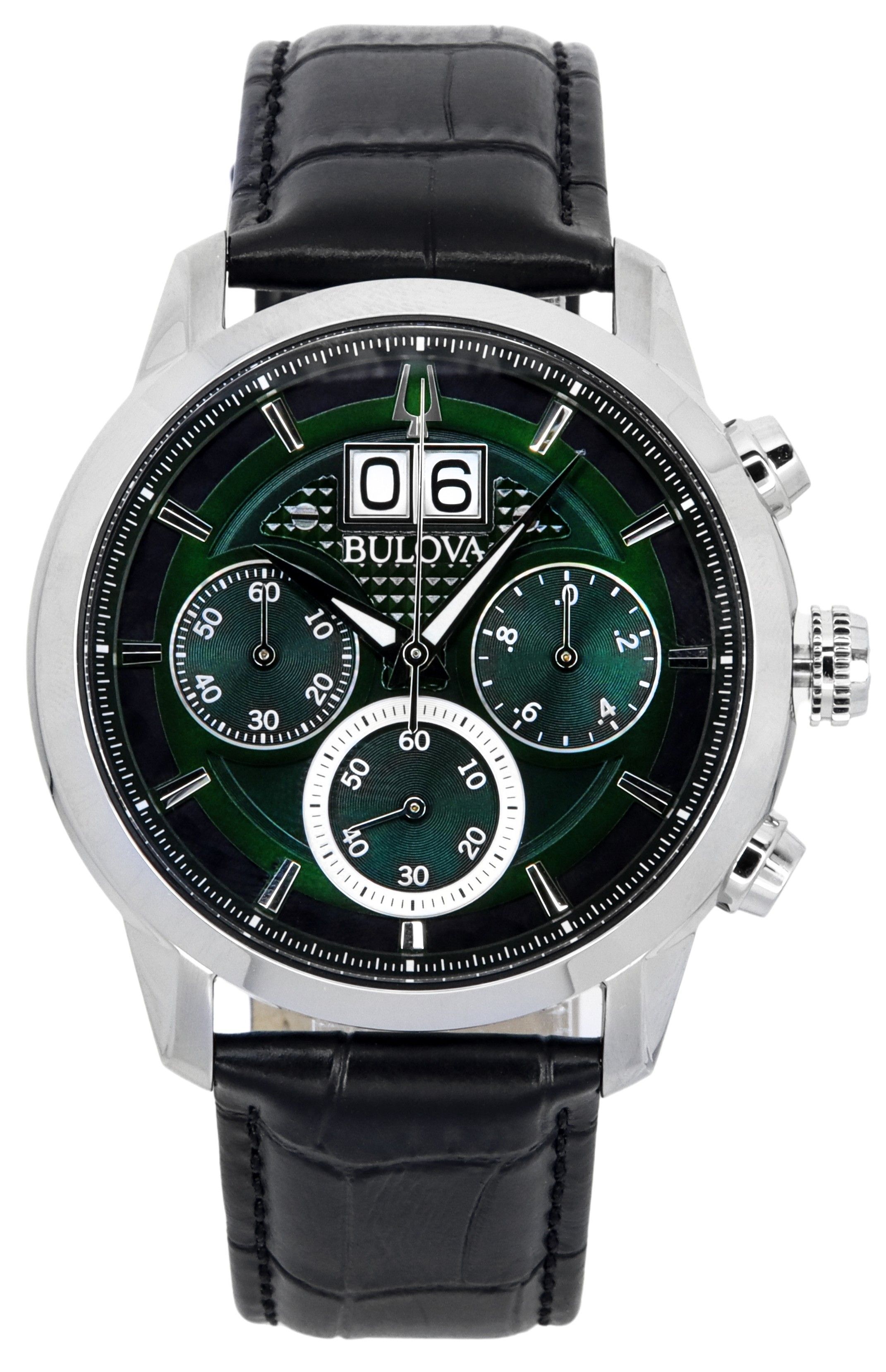 Bulova Sutton Classic Chronograph Leather Strap Green Dial Quartz 96B310 Men's Watch