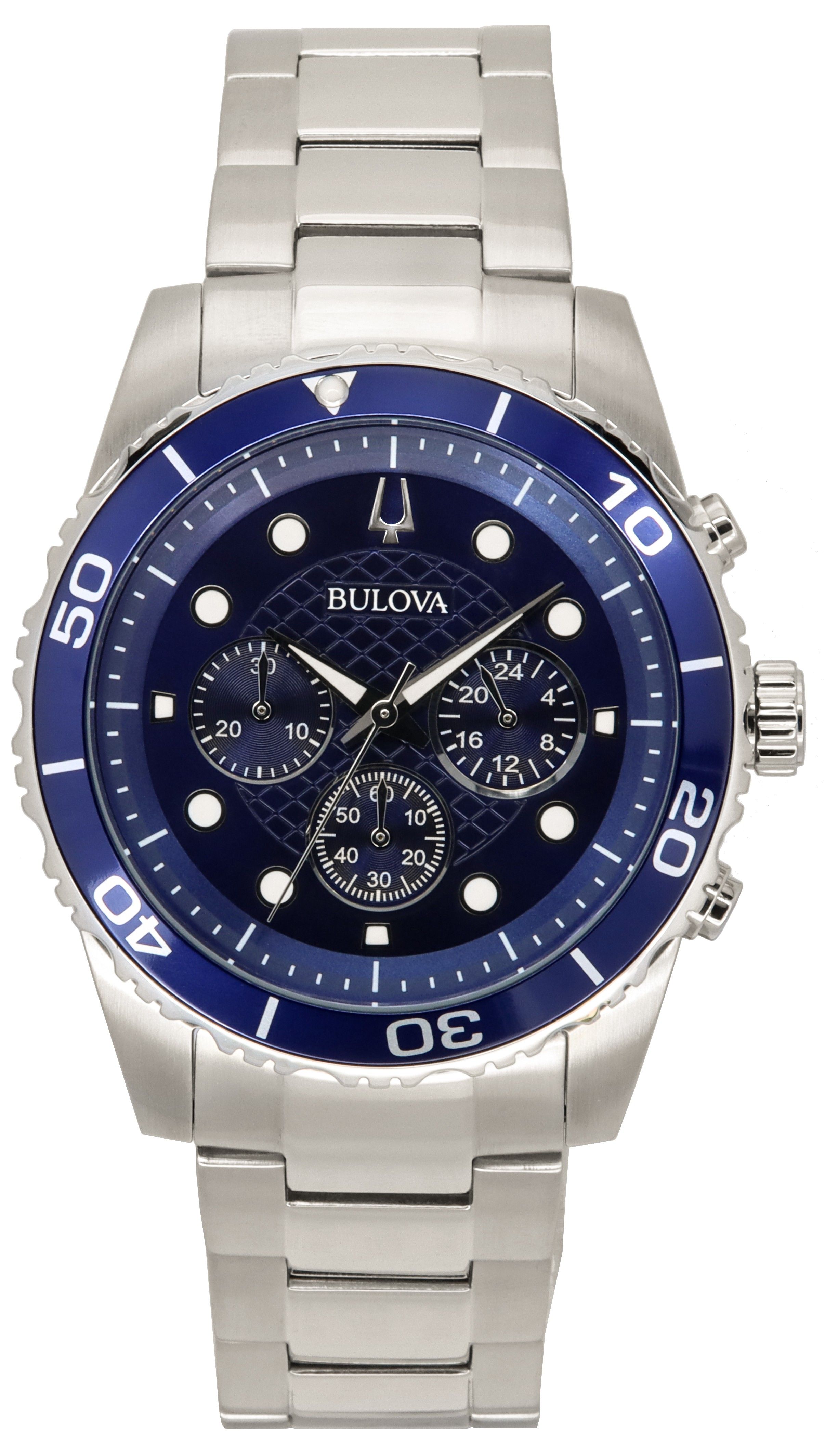 Bulova Essentials Chronograph Stainless Steel Blue Dial Quartz 98A209 100M Men's Watch