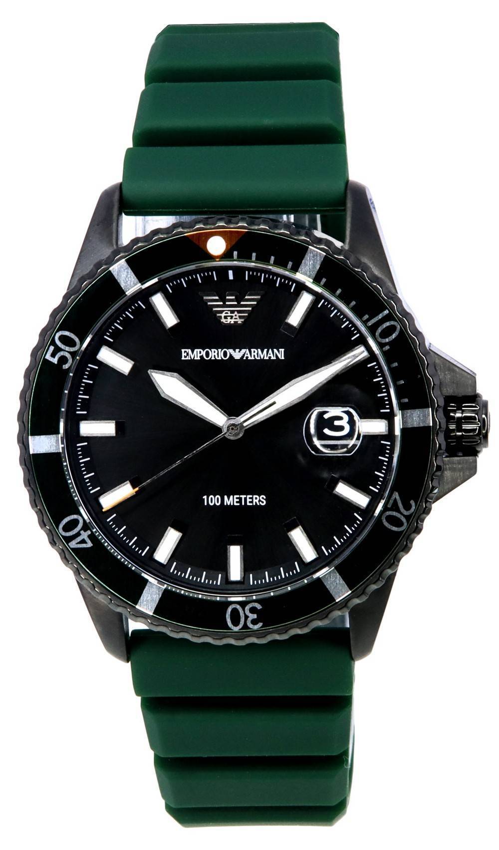 Emporio Armani Green Silicone Black Dial Quartz AR11464 100M Men's Watch