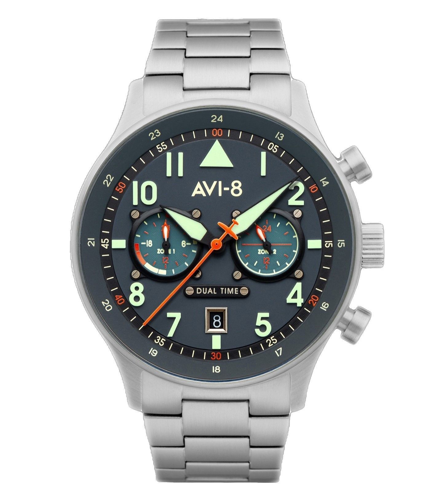 AVI-8 Hawker Hurricane Carey Dual Time Gutersloh Stainless Steel Blue Dial Quartz AV-4088-22 Men's Watch