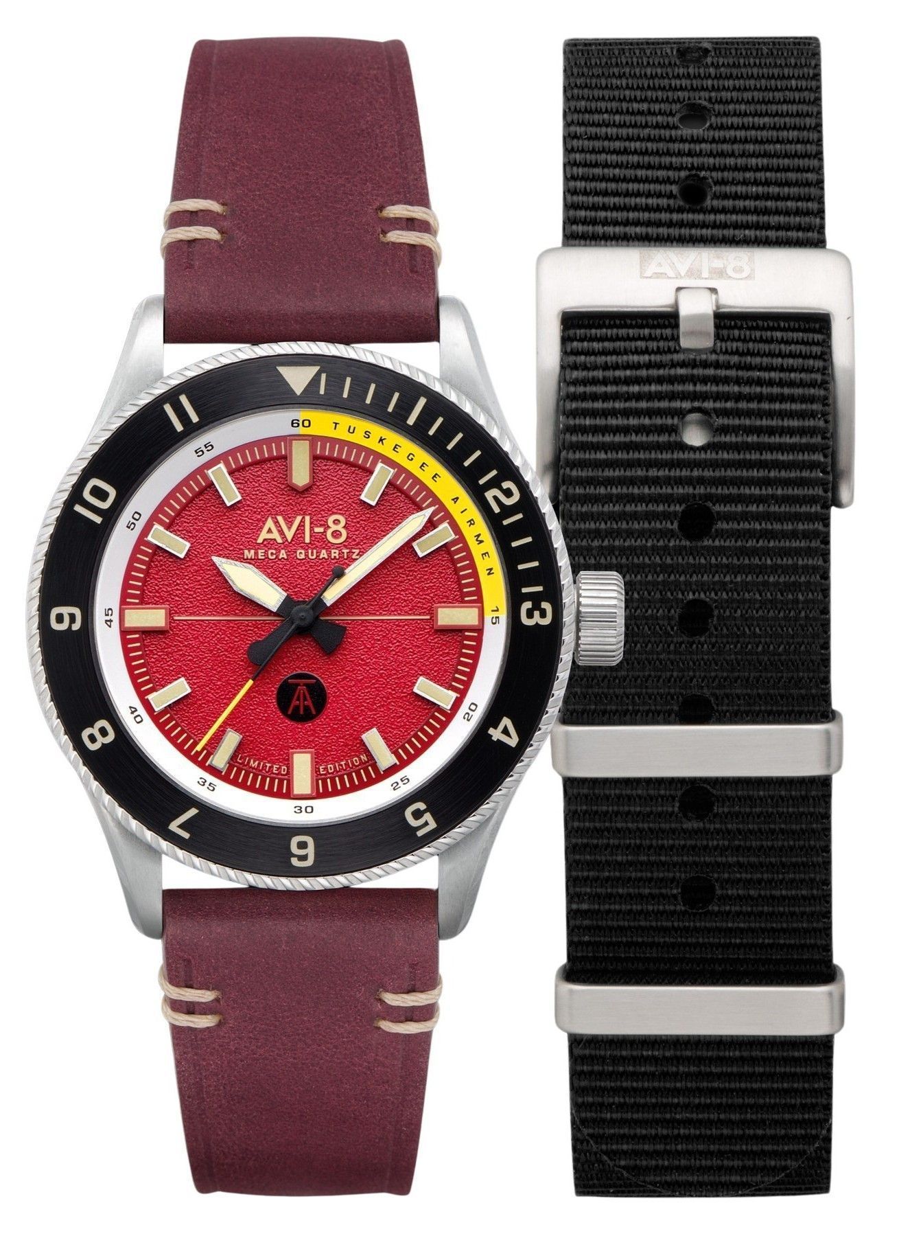 AVI-8 Flyboy Tuskegee Airmen Limited Edition Ramitelli Red Dial Quartz AV-4103-04 Men's Watch With Extra Strap