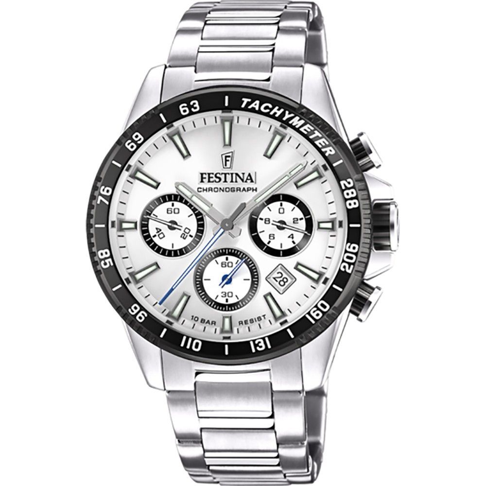 Festina Timeless Chronograph Stainless Steel Silver Dial Quartz F20560-1 100M Men's Watch