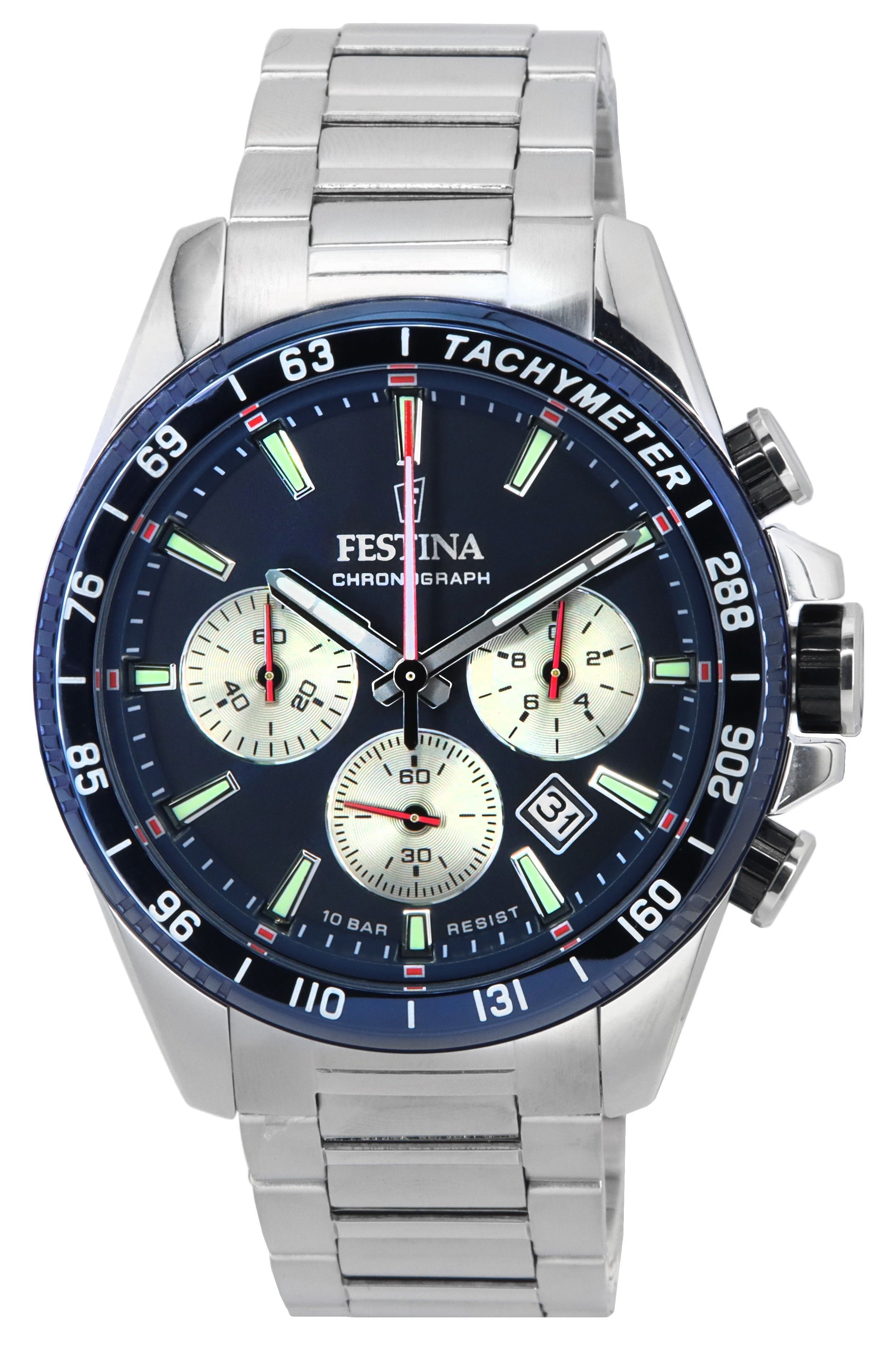 Festina Timeless Chronograph Stainless Steel Blue Dial F20560-2 F205602 100M Men's Watch