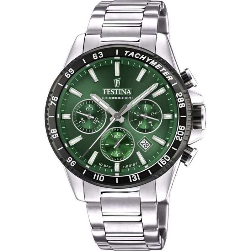 Festina Timeless Chronograph Stainless Steel Green Dial Quartz F20560-4 100M Men's Watch