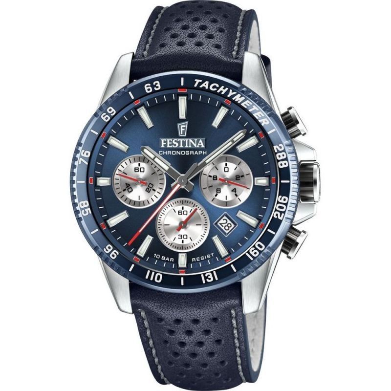 Festina Timeless Chronograph Leather Strap Blue Dial Quartz F20561-2 100M Men's Watch