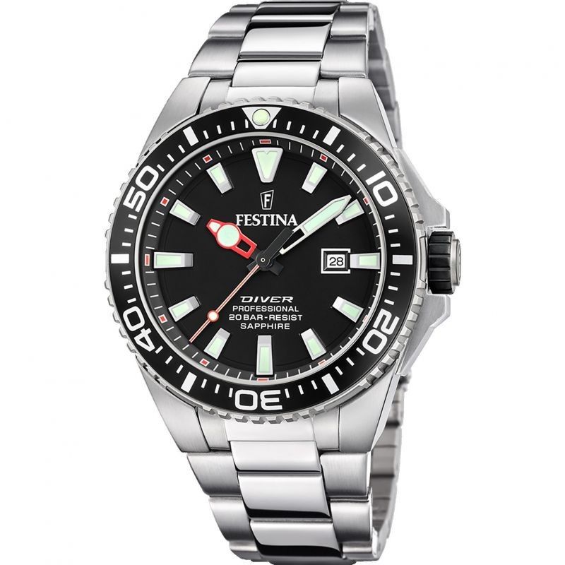 Festina Diver Stainless Steel Black Dial Quartz F20663-3 200M Men's Watch