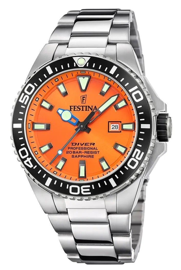 Festina Diver Stainless Steel Orange Dial Quartz F20663-4 200M Men's Watch