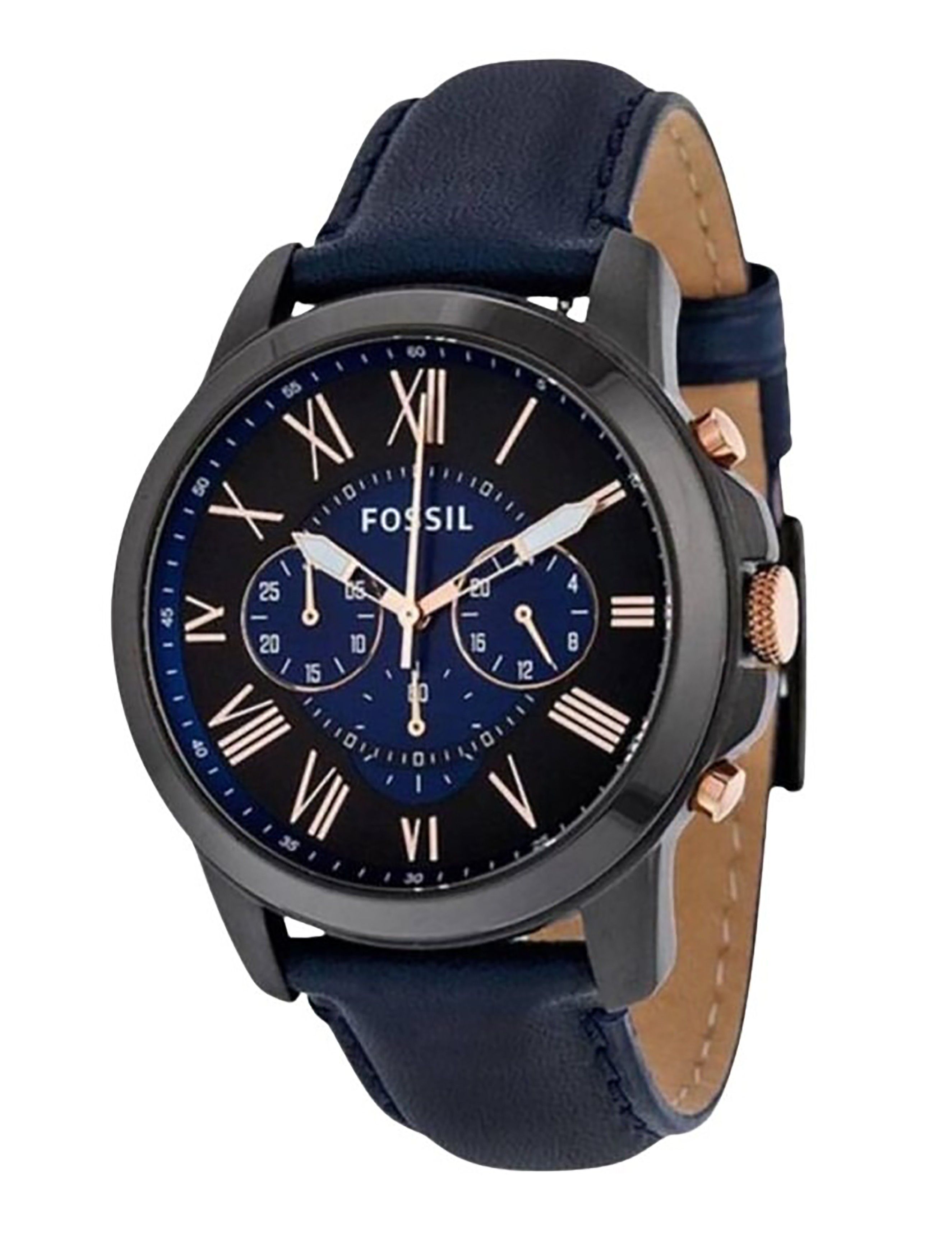 Fossil Grant Chronograph Black And Blue Dial Blue Leather FS5061 Men's Watch