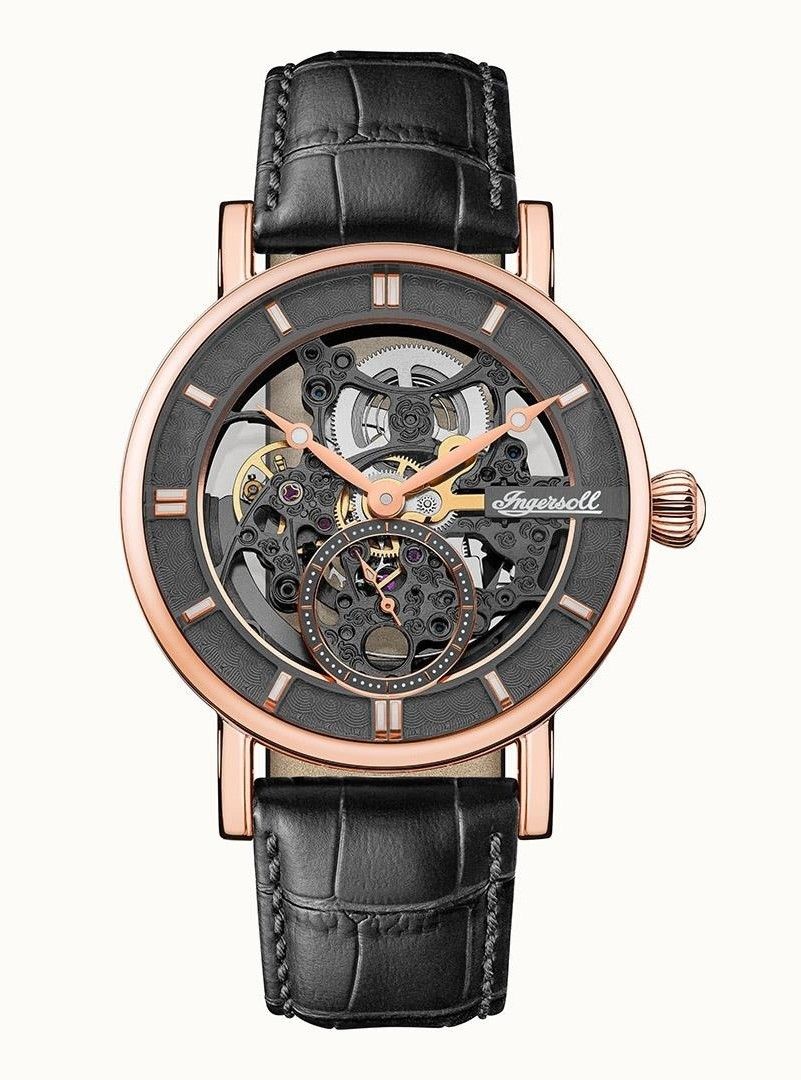 Ingersoll The Herald Leather Strap Black Skeleton Dial Automatic I00403B Men's Watch