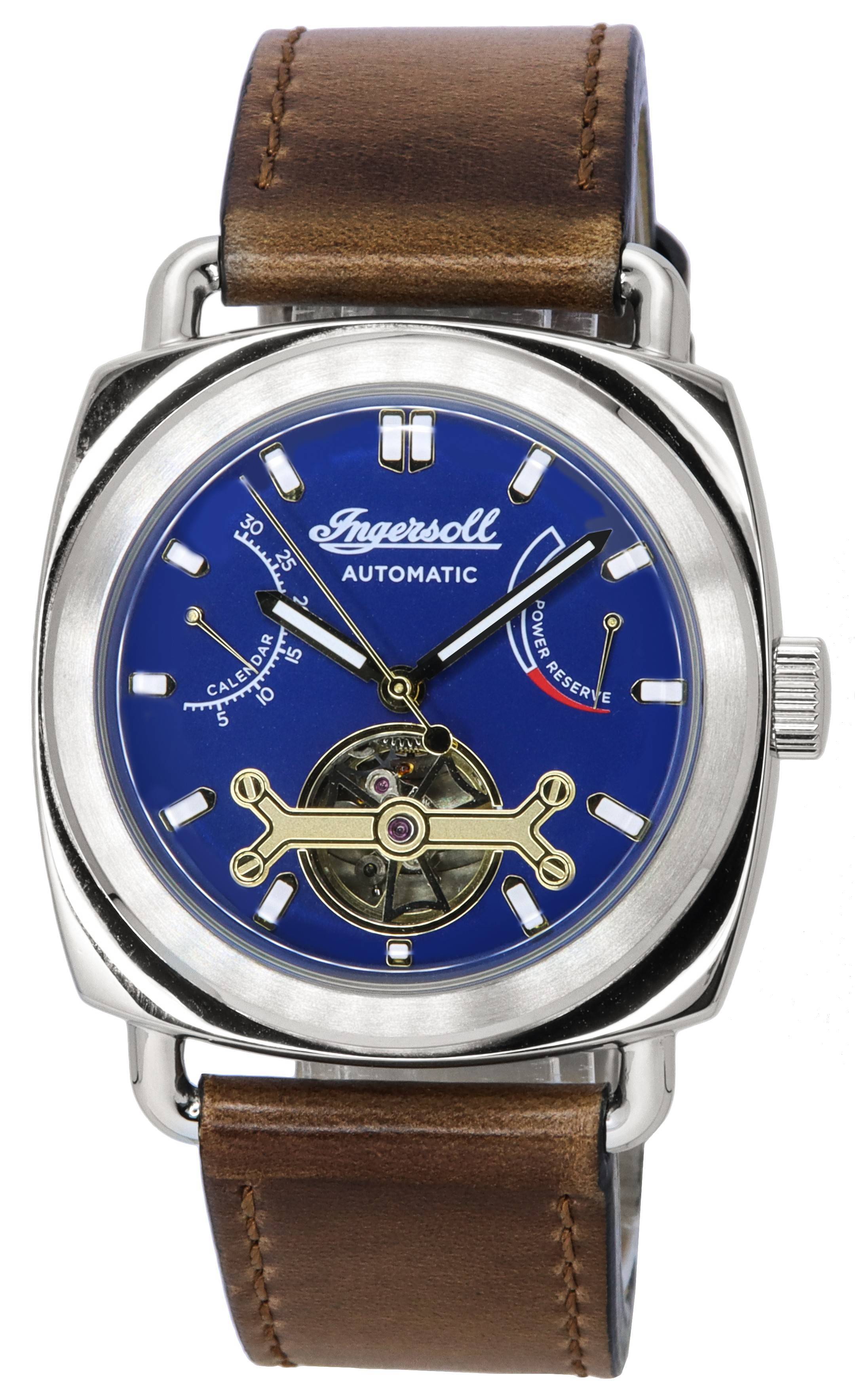 Ingersoll The Nashville Leather Strap Blue Open Heart Dial Automatic I13001 Men's Watch
