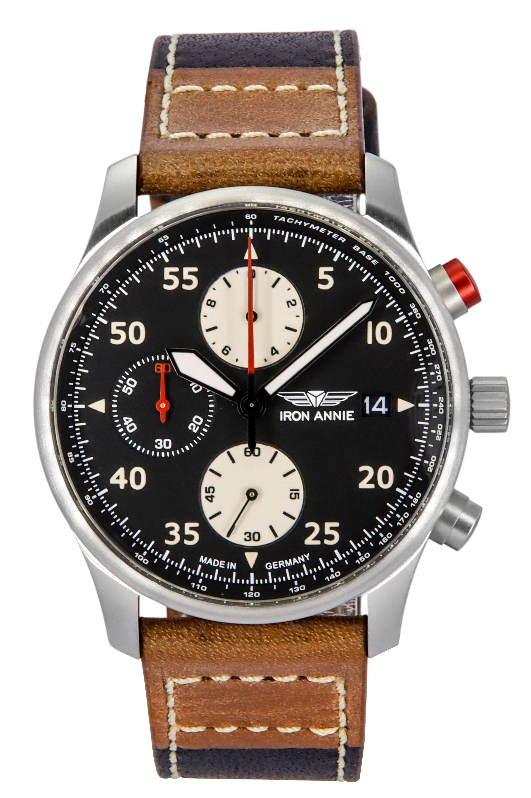 Iron Annie F13 Tempelhof Chronograph Leather Strap Black Dial Quartz 56702 100M Men's Watch