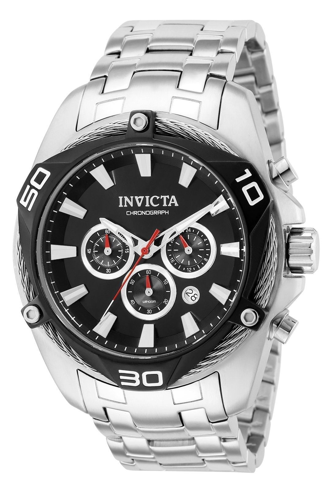 Invicta Bolt Chronograph Stainless Steel Black Dial Quartz 38569 100M Men's Watch
