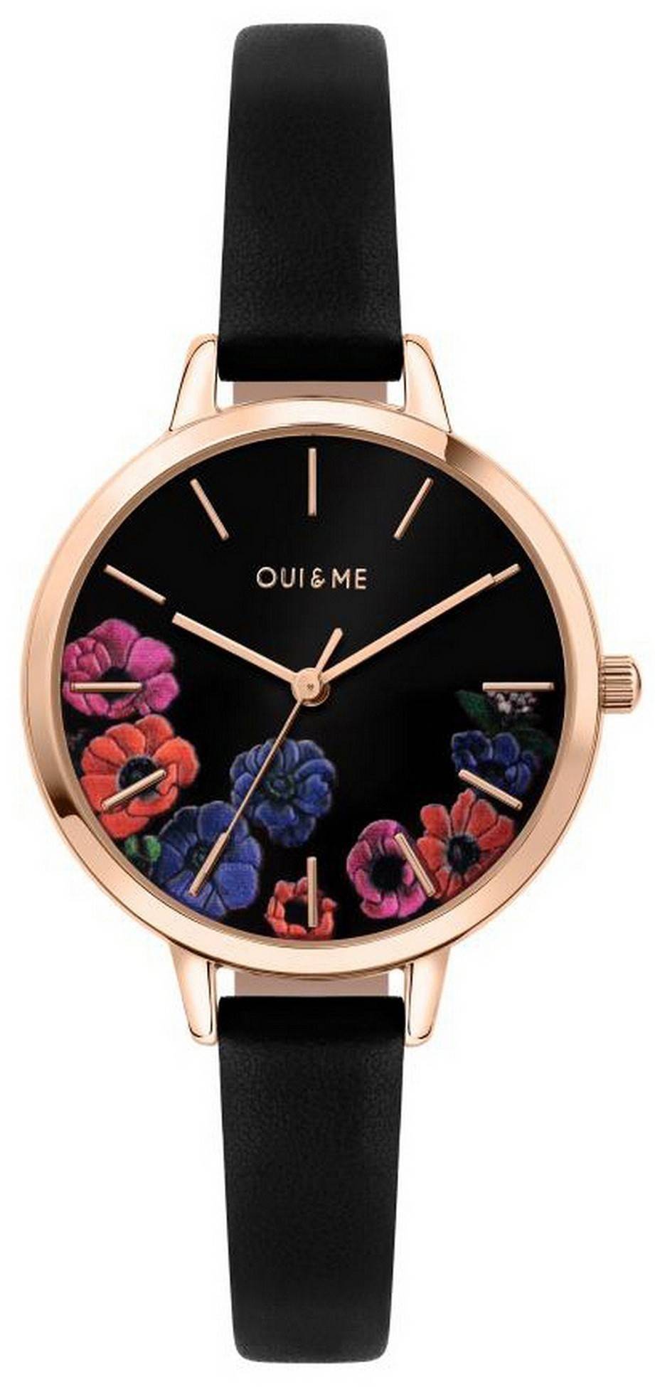 Oui & Me Petite Fleurette Black Dial Leather Strap Quartz ME010059 Women's Watch