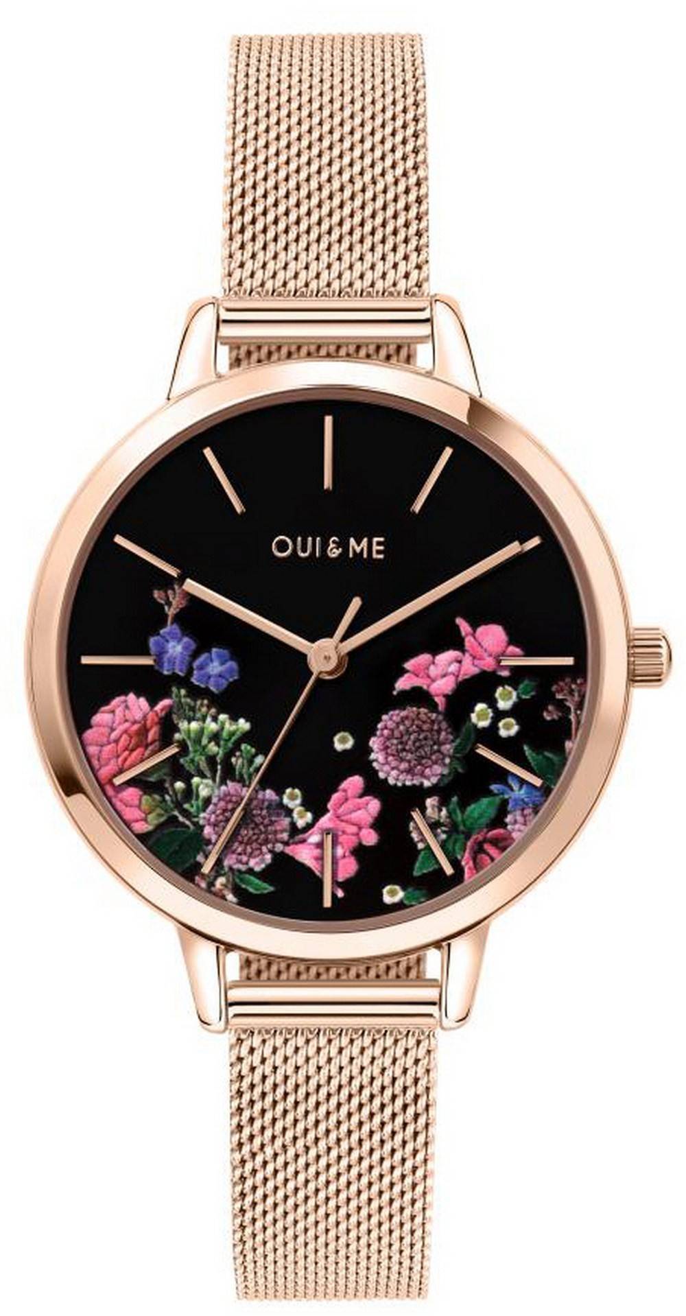 Oui & Me Fleurette Black Dial Rose Gold Tone Stainless Steel Quartz ME010075 Women's Watch