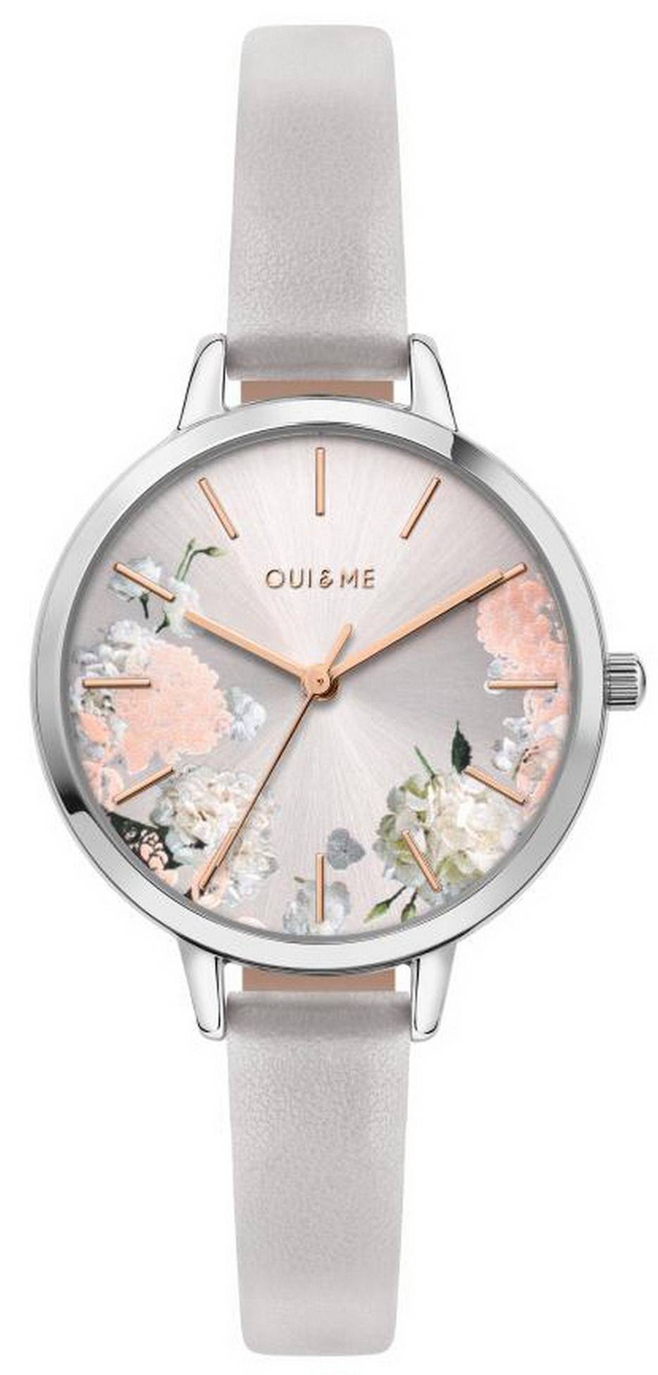 Oui & Me Petite Fleurette Silver Dial Leather Strap Quartz ME010098 Women's Watch