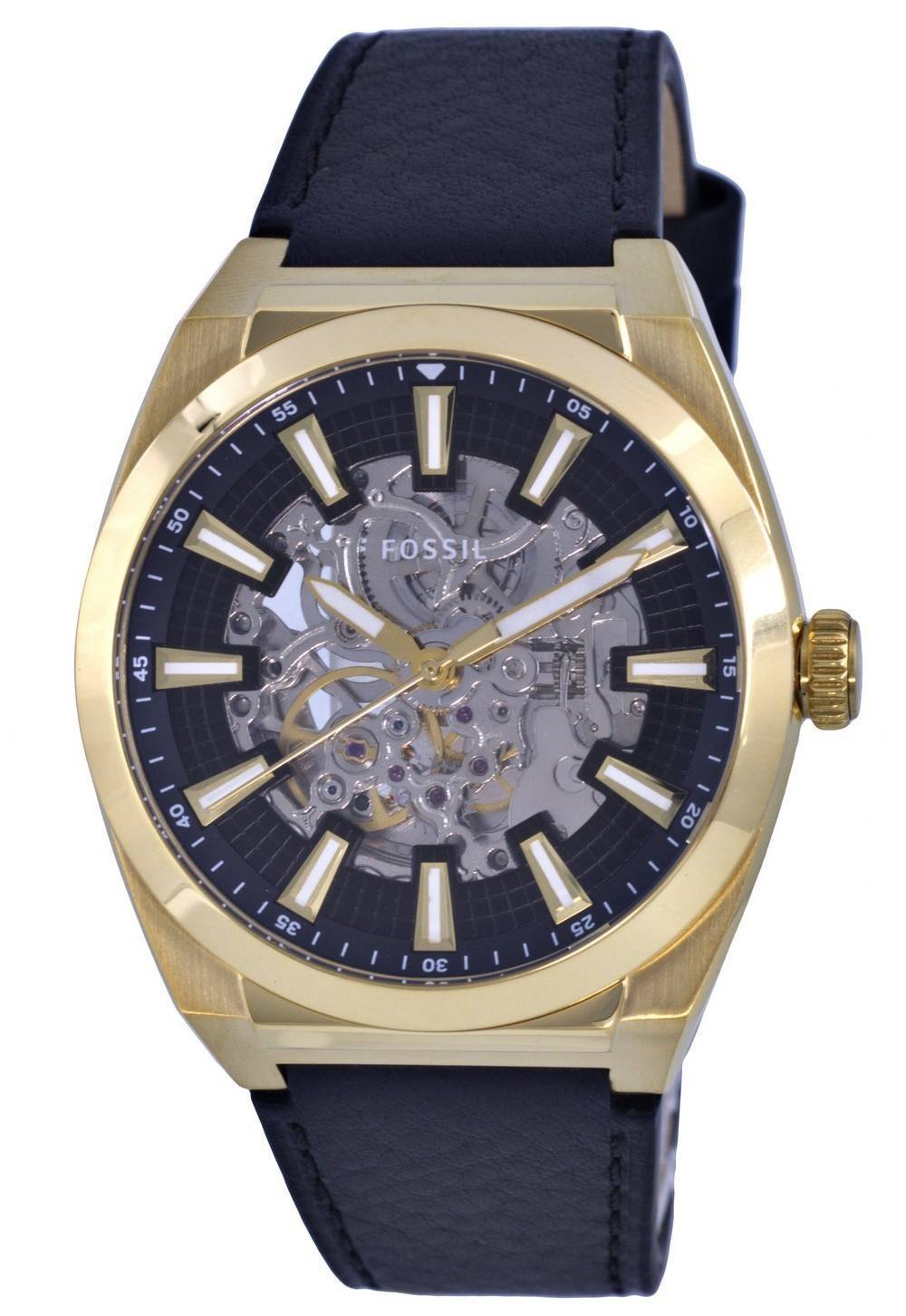 Fossil Everett Skeleton Leather Black Dial Automatic ME3208 Men's