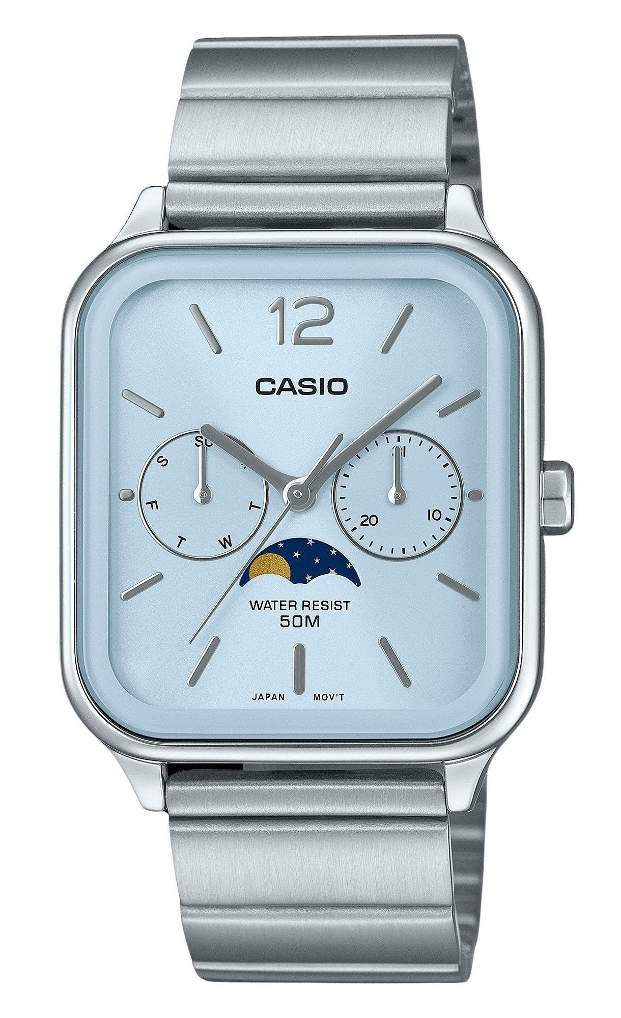 Casio Standard Analog Moon Phase Stainless Steel Baby Blue Dial Quartz MTP-M305D-2AV Men's Watch