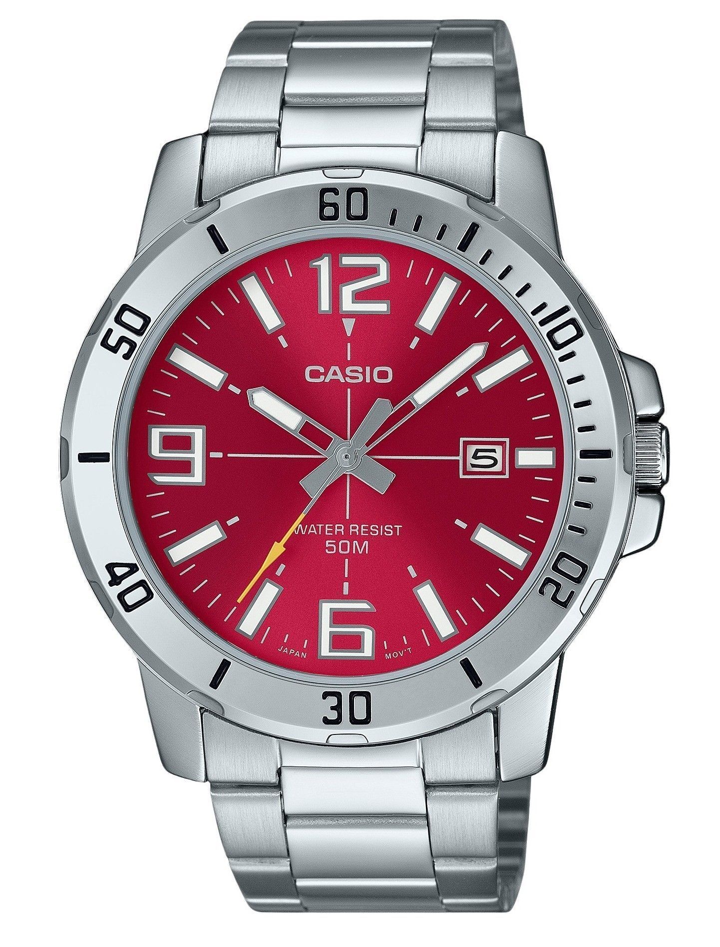 Casio Standard Analog Stainless Steel Red Dial Quartz MTP-VD01D-4BV Men ...