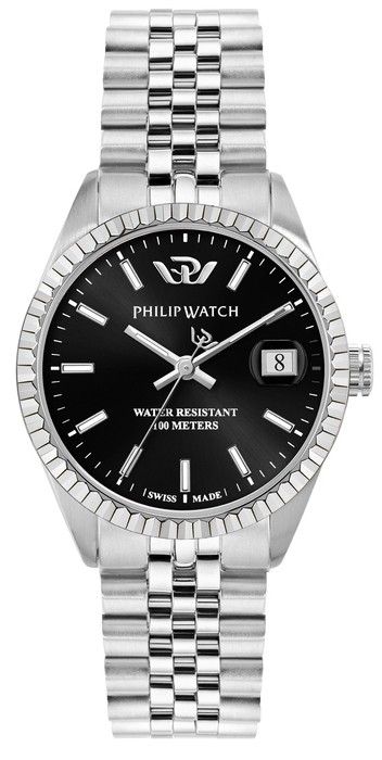 Philip Watch Swiss Made Caribe Urban Stainless Steel Black Sunray Dial Quartz R8253597586 100M Women's Watch