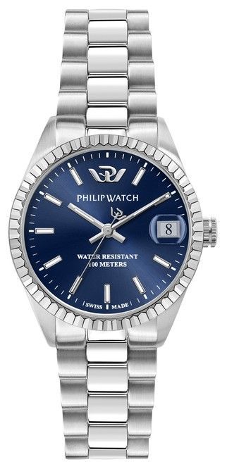 Philip Watch Swiss Made Caribe Urban Stainless Steel Blue Sunray Dial Quartz R8253597590 100M Women's Watch