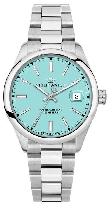 Philip Watch Swiss Made Caribe Urban Stainless Steel Turquoise Dial Quartz R8253597642 100M Men's Watch