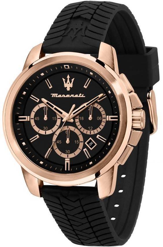 Maserati Successo Chronograph Silicone Strap Black Dial Quartz R8871621012 Men's Watch