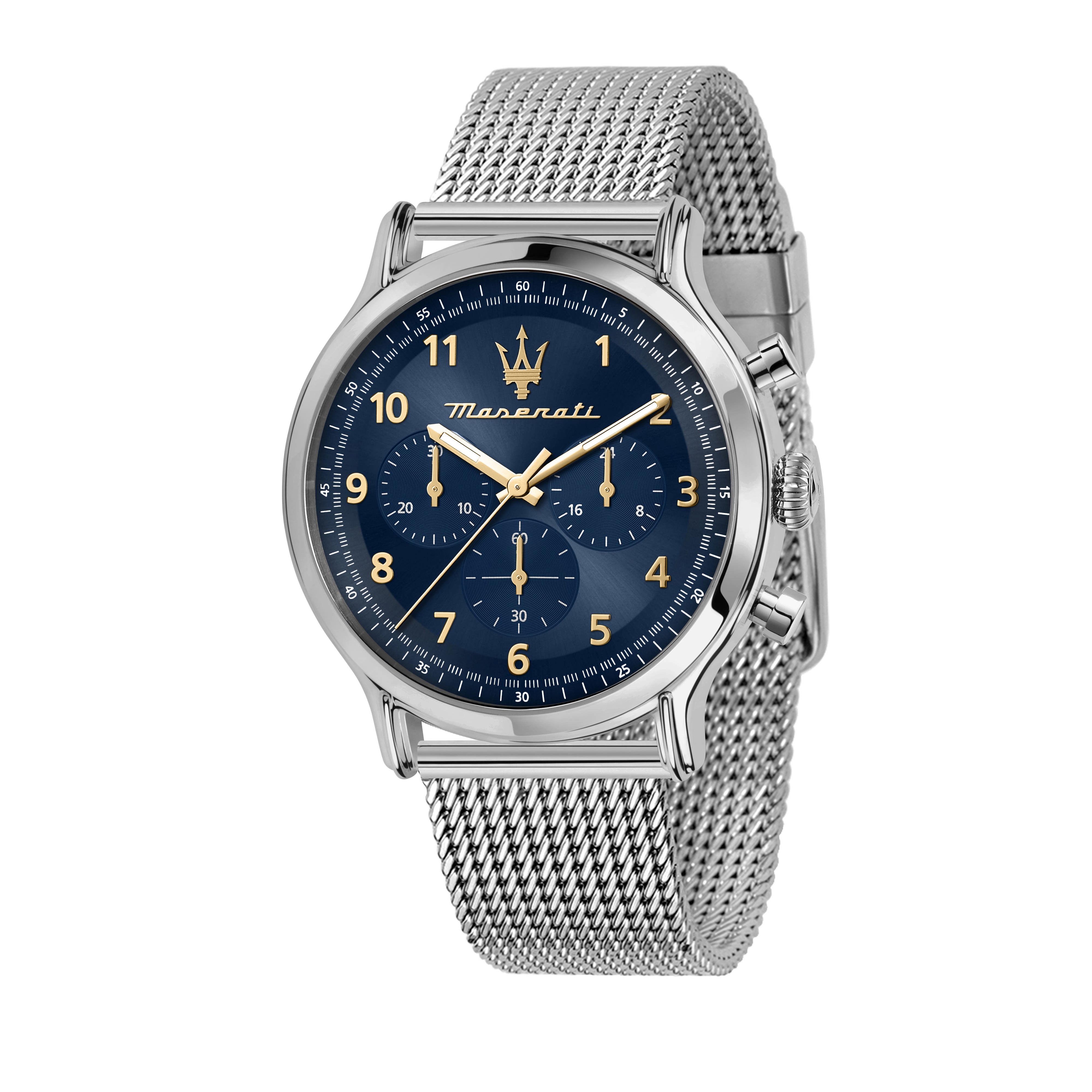 Maserati Epoca Limited Edition Chronograph Stainless Steel Mesh Blue Dial Quartz R8873618022 100M Men's Watch