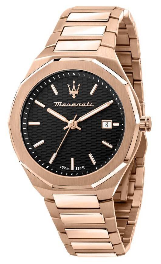 Maserati Stile Rose Gold Stainless Steel Black Dial Quartz R8873642007 100M Men's Watch