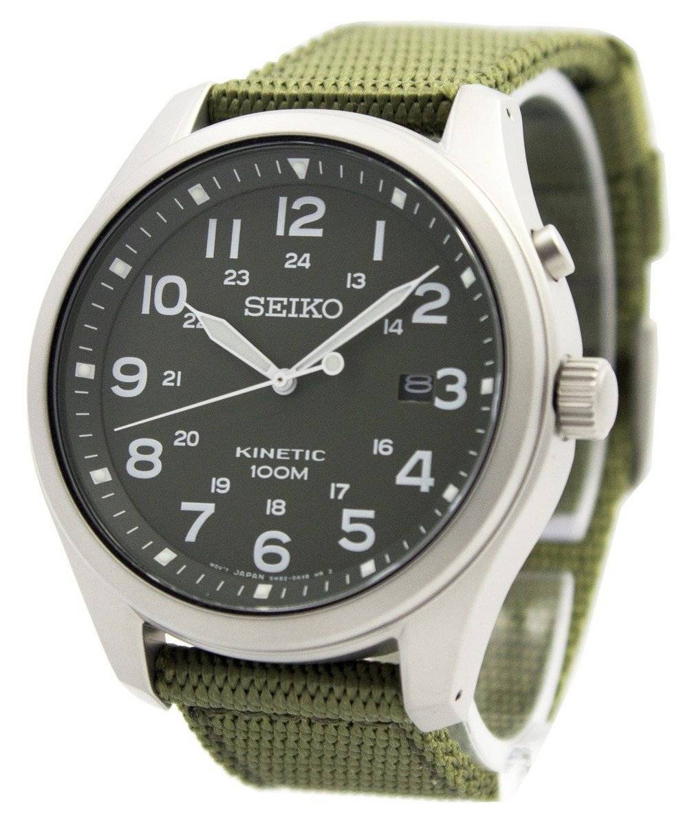Seiko Kinetic Military Green Dial 100M SKA725 SKA725P1 SKA725P Men's Watch