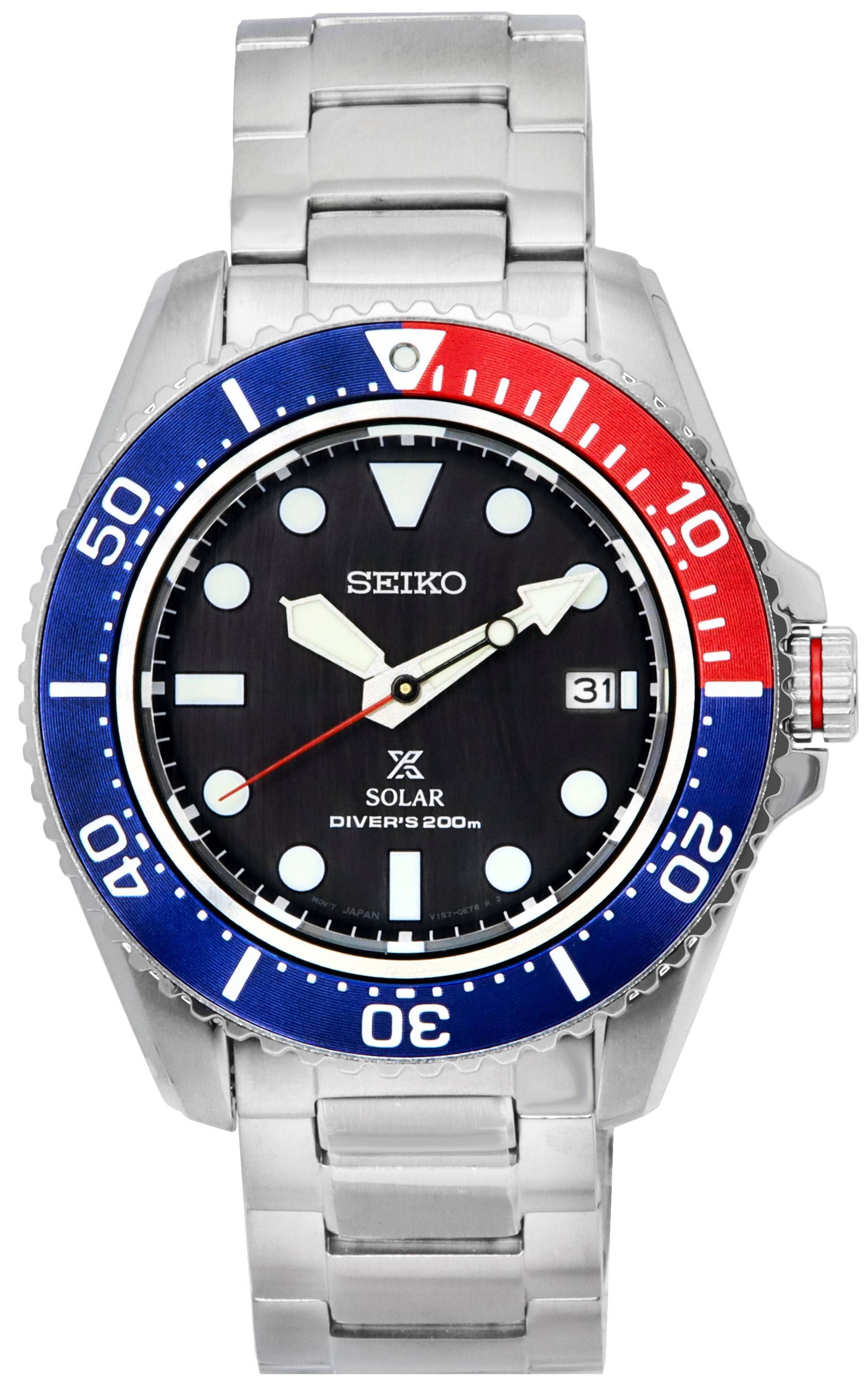 Seiko Prospex Stainless Steel Black Dial Solar Diver's SNE591 SNE591P1 SNE591P 200M Men's Watch