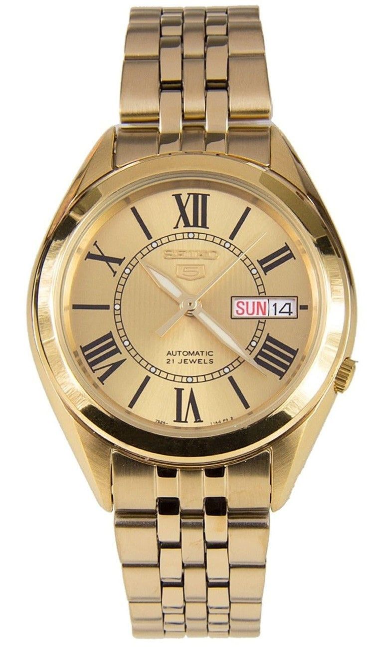 Seiko 5 Automatic 21 Jewels Gold Tone Dial Roman Numerals SNKL38K1 Mens Watch