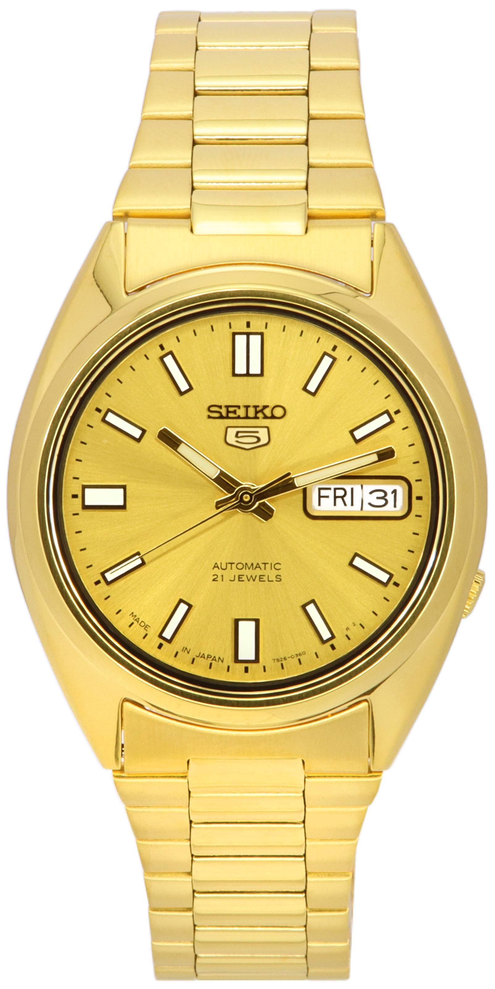Seiko 5 Gold Tone Stainless Steel Automatic SNXS80 SNXS80J5 SNXS80J Men's Watch
