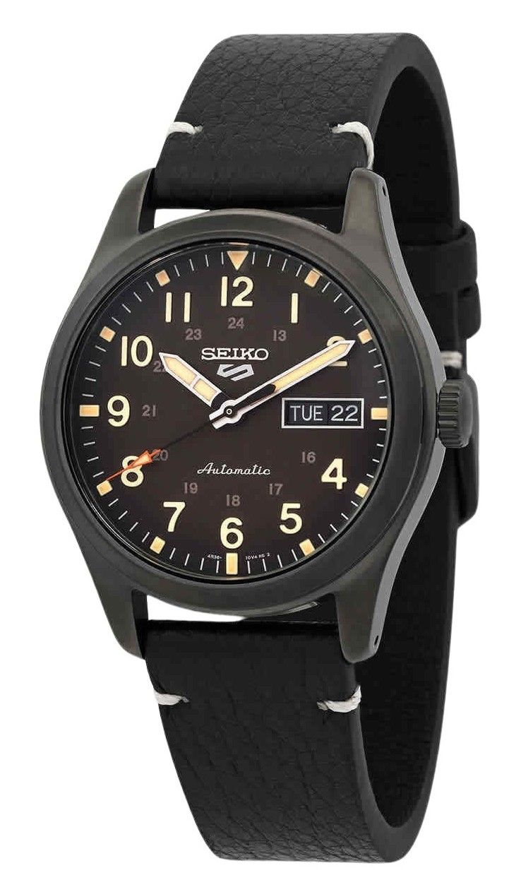 Seiko 5 Sports Field Collection Dây da mặt số màu nâu Tự động SRPG41  SRPG41K1 SRPG41K 100M Đồng hồ nam vi