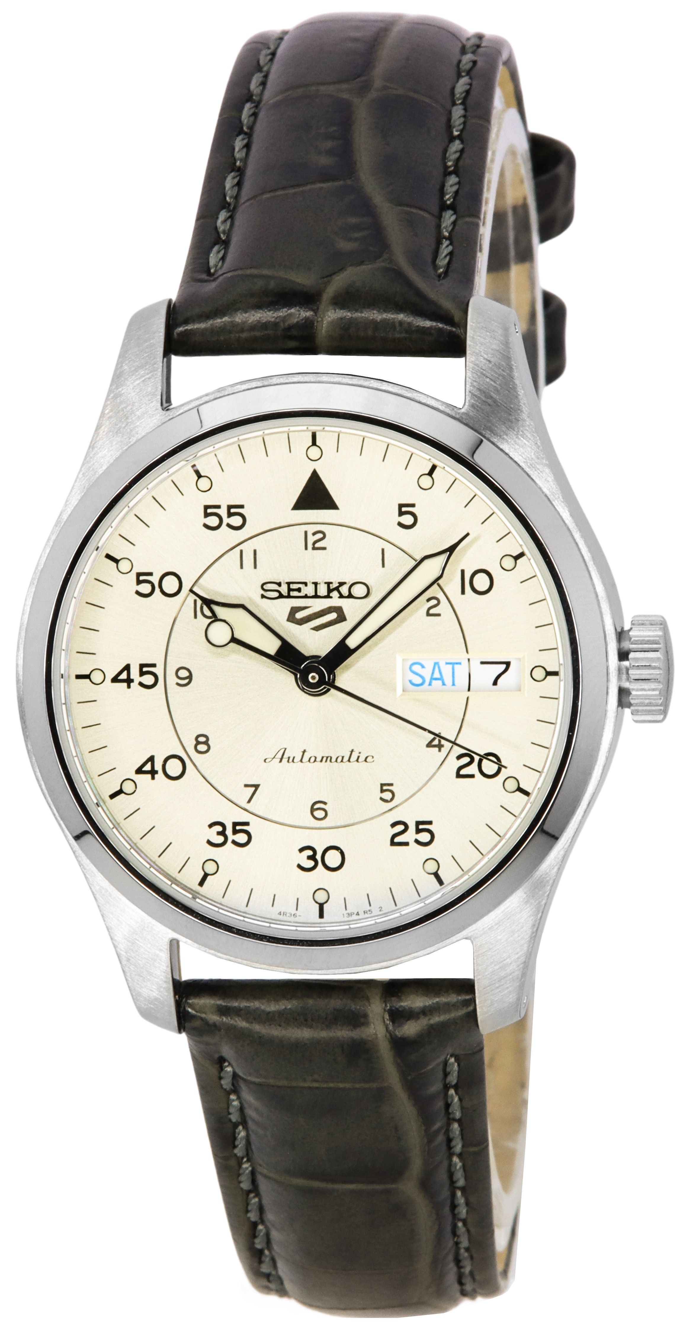 Seiko 5 Sports GMT Champagne Flieger Suit Style Leather Strap Automatic SRPJ87K1 100M Men's Watch