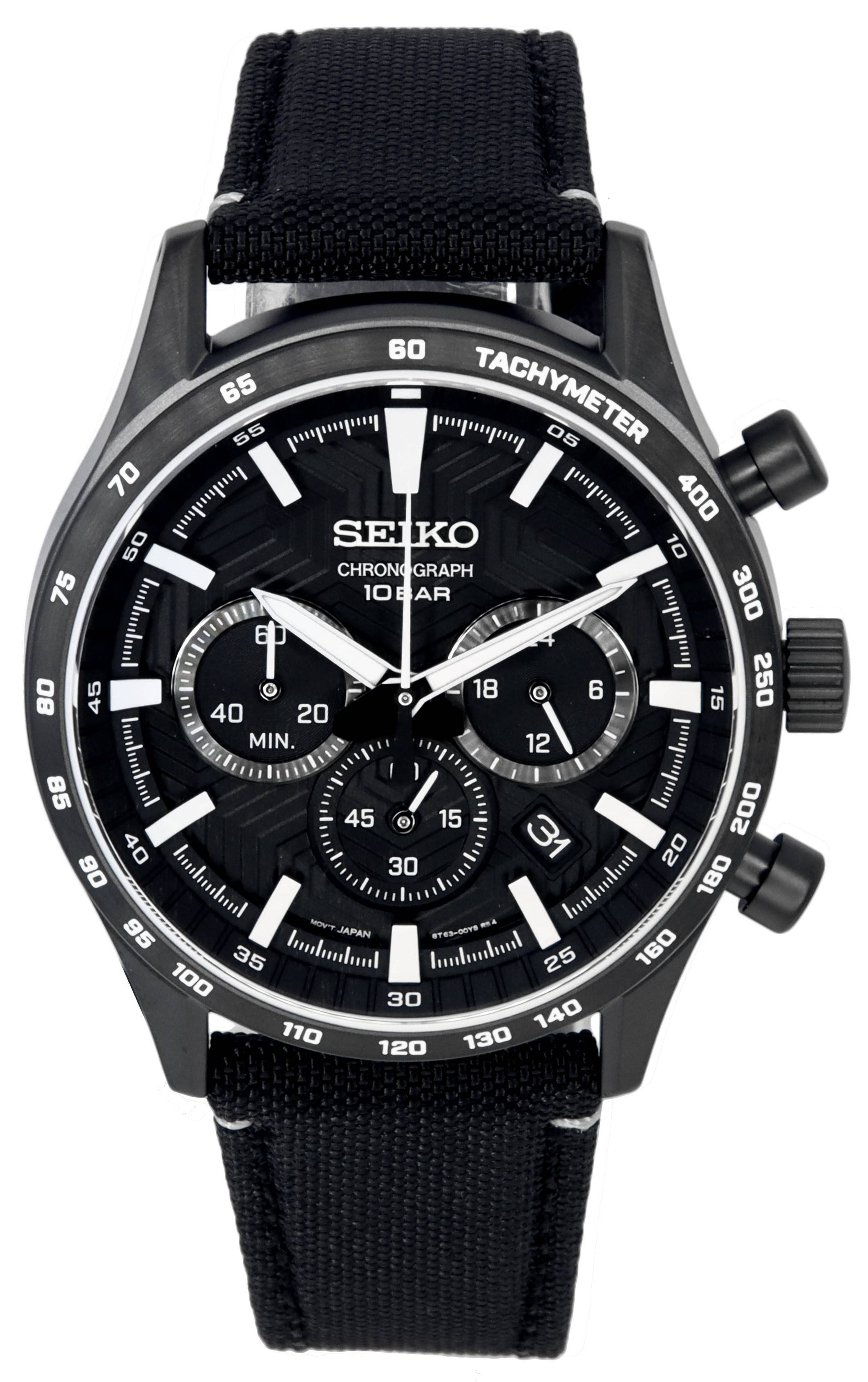 Seiko Urban Sports Chronograph Nylon Strap Black Dial Quartz SSB417  SSB417P1 SSB417P 100M Men's Watch