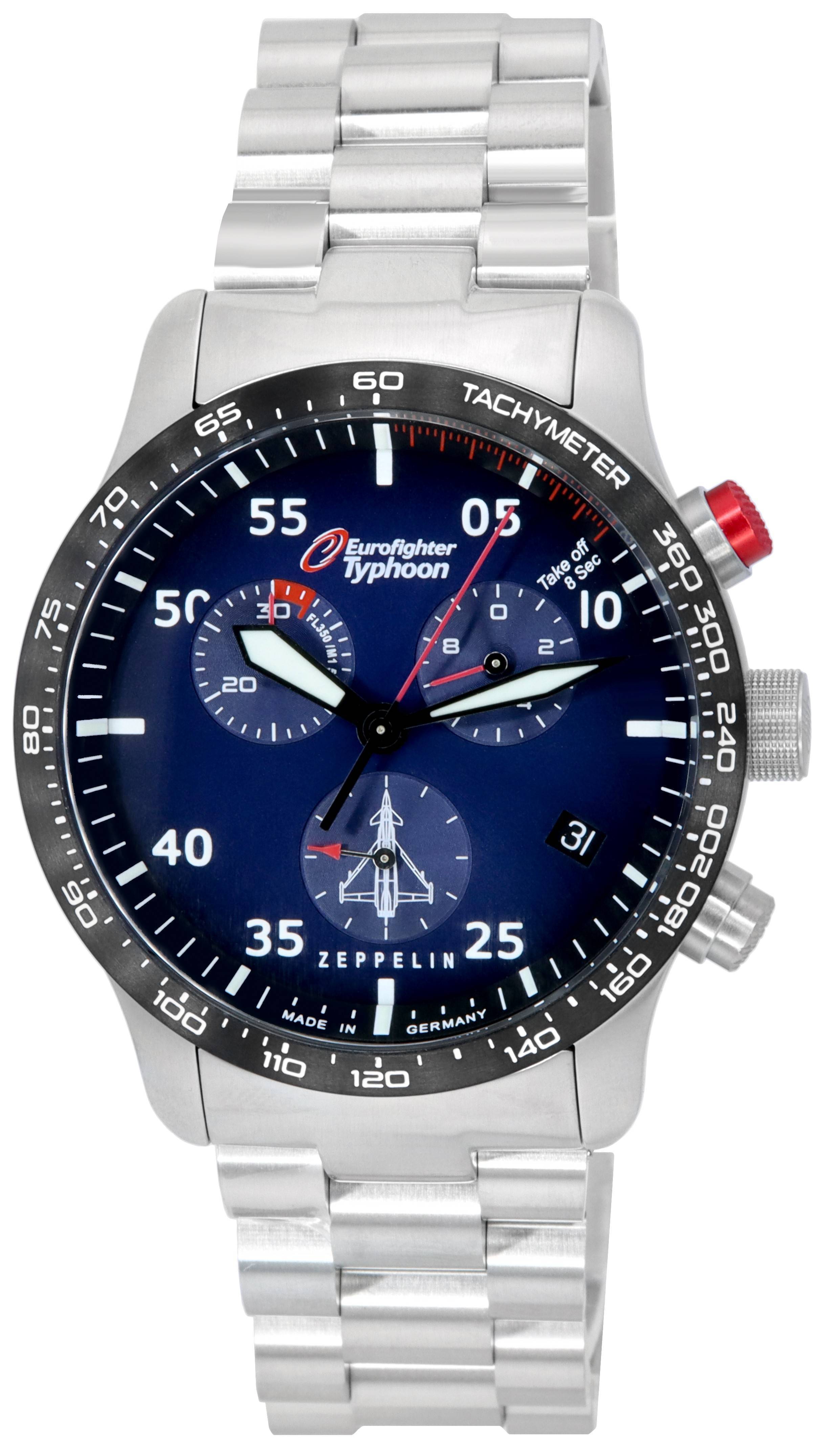 Zeppelin Eurofighter Typhoon Chronograph Blue Dial Quartz 7298M3SET 100M Men's Watch With Band Sets