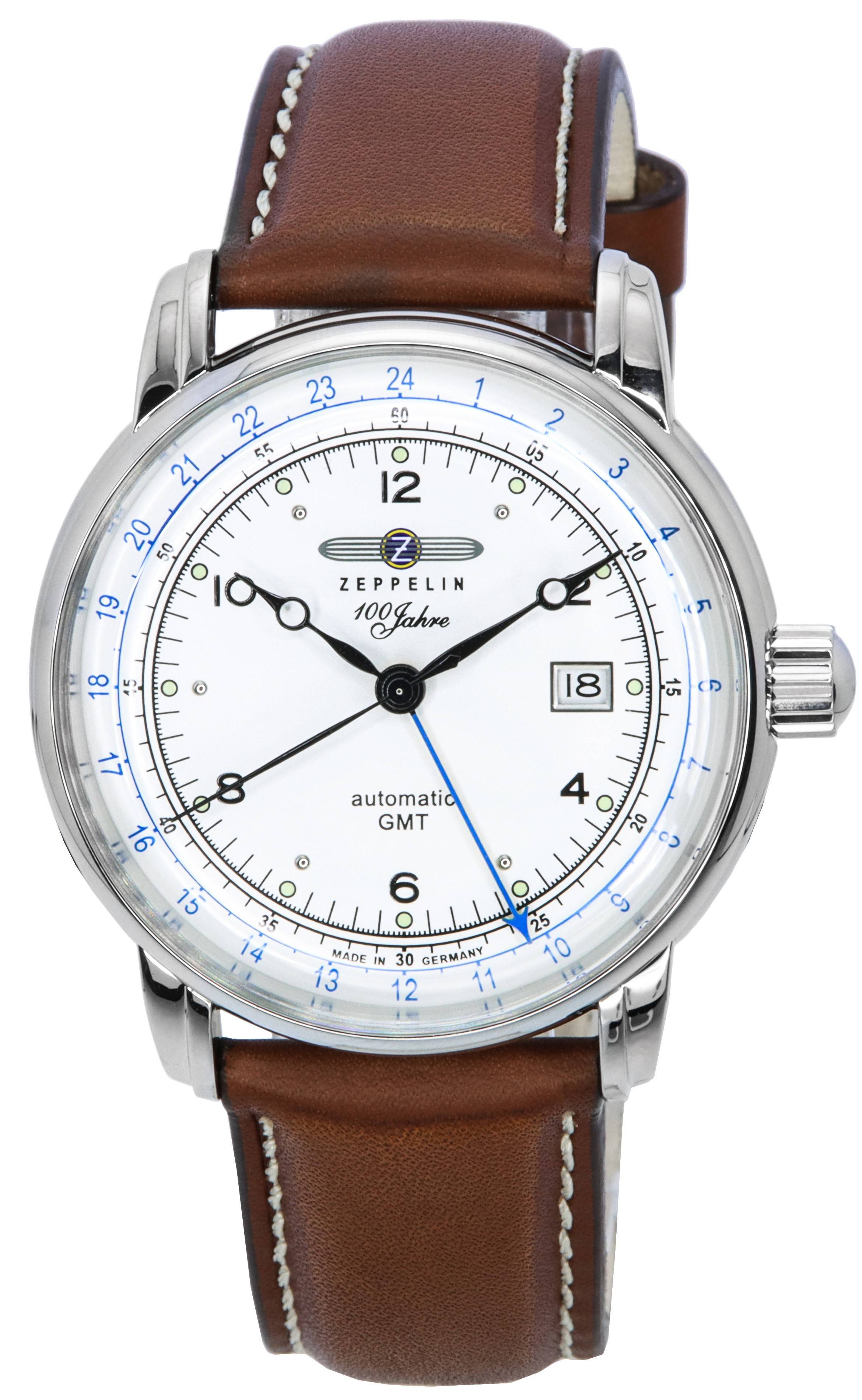 Zeppelin 100 Jahre GMT Leather Strap Silver Dial Automatic 86661 Men's Watch