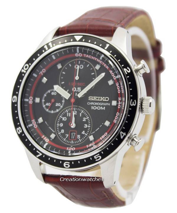 seiko chronograph 100m leather strap