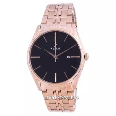 Westar mostrador preto rosa tom ouro em aço inoxidável quartzo 50210 PPN 603 relógio masculino