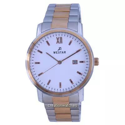 Relógio masculino Westar mostrador branco de dois tons de aço inoxidável de quartzo 50245 SPN 601